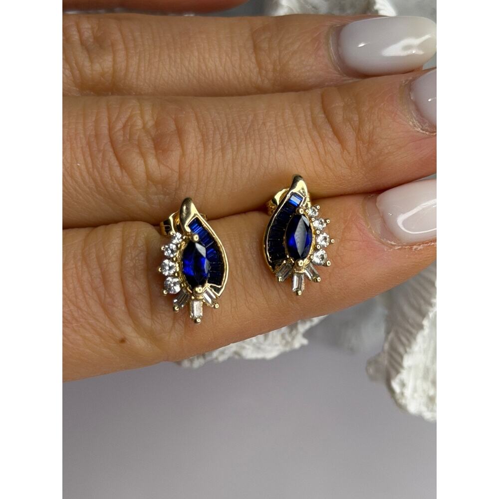 925 Sterling Silver Gold Plated Blue & White Sapphire Earrings